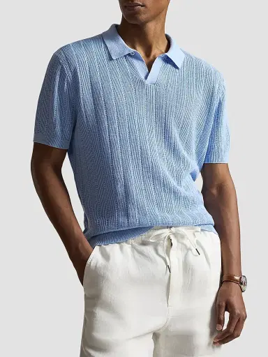 Polo Ralph Lauren Men's Linen Rib-Knit Short-Sleeve Polo Sweater | Thumbnail 4 Polo Ralph Lauren Men's Linen Rib-Knit Short-Sleeve Polo Sweater | Thumbnail 4