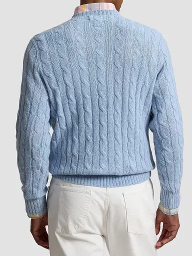 Polo Ralph Lauren Men's Cashmere Cable-Knit Crewneck Sweater - Adventurine Blue Heather - Size XXL | Thumbnail 3 Polo Ralph Lauren Men's Cashmere Cable-Knit Crewneck Sweater - Adventurine Blue Heather - Size XXL | Thumbnail 3