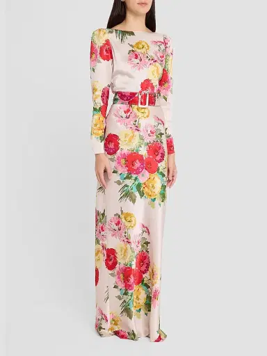 Libertine Women's Pat Nixon Belted Look Back Gown - Cream Multi - Size Small | Thumbnail 4 Libertine Women's Pat Nixon Belted Look Back Gown - Cream Multi - Size Small | Thumbnail 4