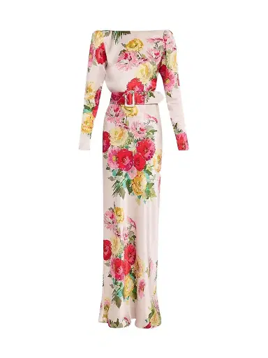 Libertine Women's Pat Nixon Belted Look Back Gown - Cream Multi - Size Small | Thumbnail 1 Libertine Women's Pat Nixon Belted Look Back Gown - Cream Multi - Size Small | Thumbnail 1