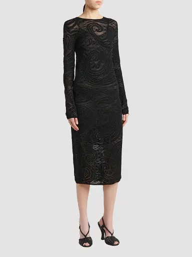 Etro Women's Paisley Mesh Sheath Midi Dress - Black | Thumbnail 4 Etro Women's Paisley Mesh Sheath Midi Dress - Black | Thumbnail 4