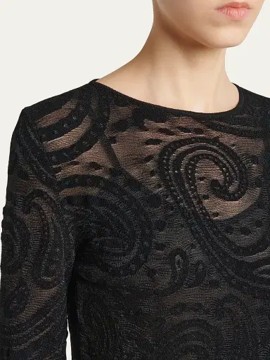 Etro Women's Paisley Mesh Sheath Midi Dress - Black | Thumbnail 5 Etro Women's Paisley Mesh Sheath Midi Dress - Black | Thumbnail 5