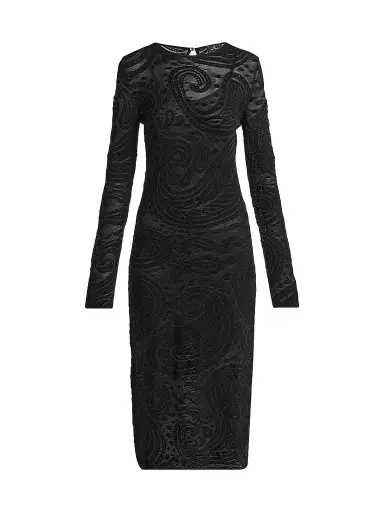 Etro Women's Paisley Mesh Sheath Midi Dress - Black | Thumbnail 1 Etro Women's Paisley Mesh Sheath Midi Dress - Black | Thumbnail 1