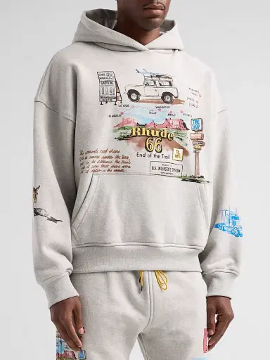Rhude Men's Highway One Hoodie - Heather Grey Multi - Size XL | Thumbnail 4 Rhude Men's Highway One Hoodie - Heather Grey Multi - Size XL | Thumbnail 4