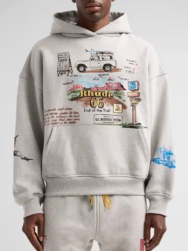 Rhude Men's Highway One Hoodie - Heather Grey Multi - Size XL | Thumbnail 5 Rhude Men's Highway One Hoodie - Heather Grey Multi - Size XL | Thumbnail 5