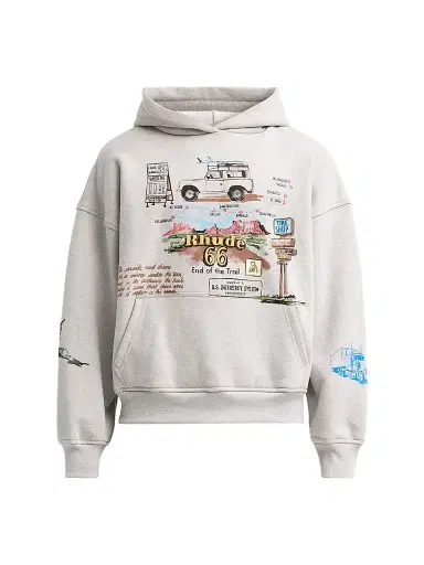 Rhude Men's Highway One Hoodie - Heather Grey Multi - Size XL | Thumbnail 1 Rhude Men's Highway One Hoodie - Heather Grey Multi - Size XL | Thumbnail 1