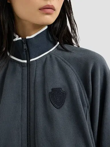 Brunello Cucinelli Women's Cotton Smooth French Terry Sweatshirt with Zip and Logo - Navy Blue | Thumbnail 6 Brunello Cucinelli Women's Cotton Smooth French Terry Sweatshirt with Zip and Logo - Navy Blue | Thumbnail 6