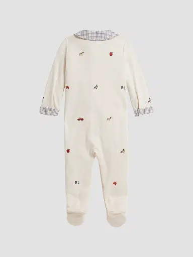 Polo Ralph Lauren Baby Boy's Embroidered Cotton Interlock Footed Coverall - Estate Cream 9 Months | Thumbnail 2 Polo Ralph Lauren Baby Boy's Embroidered Cotton Interlock Footed Coverall - Estate Cream 9 Months | Thumbnail 2