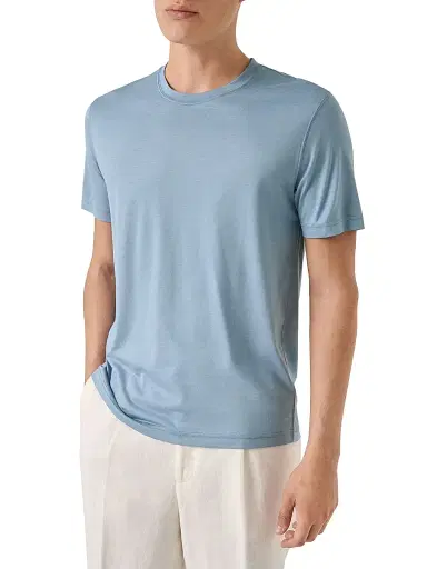 Eton Men's Silk-Cotton Knit T-Shirt - Blue | Thumbnail 2 Eton Men's Silk-Cotton Knit T-Shirt - Blue | Thumbnail 2