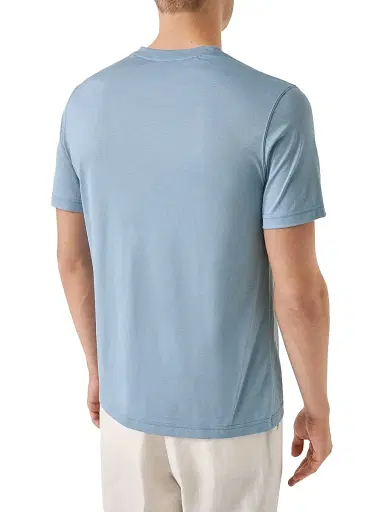 Eton Men's Silk-Cotton Knit T-Shirt - Blue | Thumbnail 3 Eton Men's Silk-Cotton Knit T-Shirt - Blue | Thumbnail 3