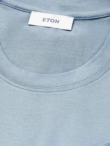 Eton Men's Silk-Cotton Knit T-Shirt - Blue | Thumbnail 6 Eton Men's Silk-Cotton Knit T-Shirt - Blue | Thumbnail 6