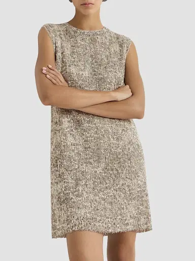 Brunello Cucinelli Women's Dazzling Craquelé Embroidery Dress - Silver | Thumbnail 4 Brunello Cucinelli Women's Dazzling Craquelé Embroidery Dress - Silver | Thumbnail 4