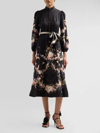 Zimmermann Women's Valiant Button Midi Dress - Black Bouquet - Size 8 | Thumbnail 2 Zimmermann Women's Valiant Button Midi Dress - Black Bouquet - Size 8 | Thumbnail 2
