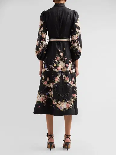Zimmermann Women's Valiant Button Midi Dress - Black Bouquet - Size 8 | Thumbnail 3 Zimmermann Women's Valiant Button Midi Dress - Black Bouquet - Size 8 | Thumbnail 3