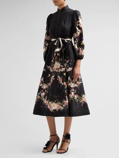Zimmermann Women's Valiant Button Midi Dress - Black Bouquet - Size 8 | Thumbnail 4 Zimmermann Women's Valiant Button Midi Dress - Black Bouquet - Size 8 | Thumbnail 4