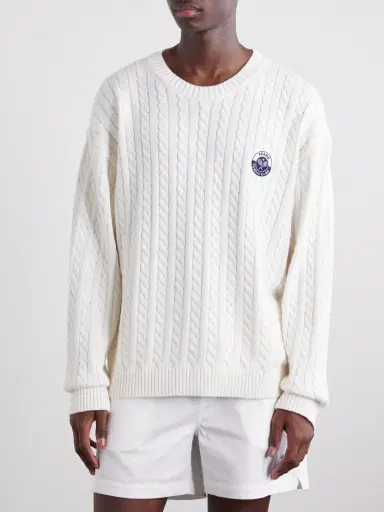 Frame Logo-Embroidered Cable-Knit Cotton and Wool-Blend Sweater - Men | Thumbnail 3 Frame Logo-Embroidered Cable-Knit Cotton and Wool-Blend Sweater - Men | Thumbnail 3