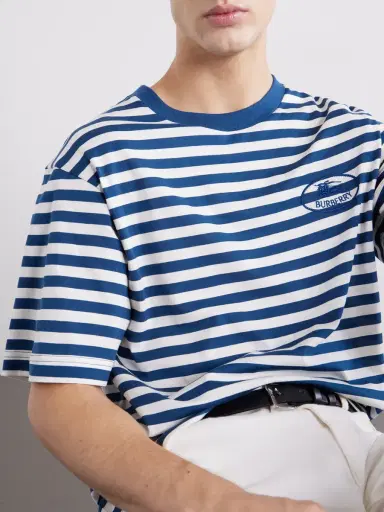 Burberry Ryan Logo-Embroidered Striped Cotton-Blend Jersey T-Shirt - Men | Thumbnail 6 Burberry Ryan Logo-Embroidered Striped Cotton-Blend Jersey T-Shirt - Men | Thumbnail 6