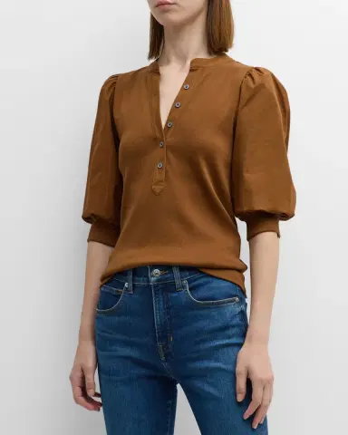 Veronica Beard Coralee Puff Sleeve Button-Front Top | Thumbnail 4 Veronica Beard Coralee Puff Sleeve Button-Front Top | Thumbnail 4