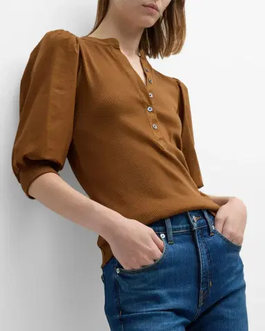 Veronica Beard Coralee Puff Sleeve Button-Front Top | Thumbnail 7 Veronica Beard Coralee Puff Sleeve Button-Front Top | Thumbnail 7