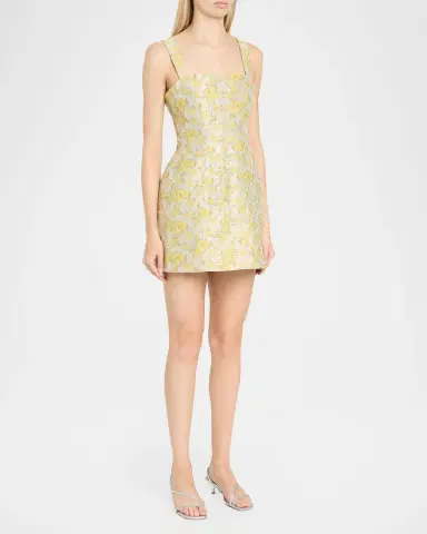 Simkhai Lydia Square-Neck Floral Jacquard Mini Dress | Thumbnail 4 Simkhai Lydia Square-Neck Floral Jacquard Mini Dress | Thumbnail 4