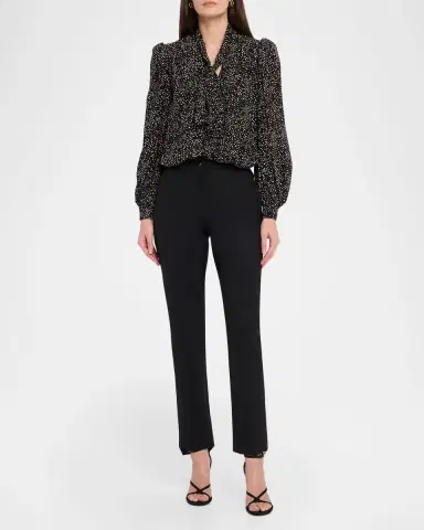 Valentino Garavani Neck-Scarf Star Silk Puff-Sleeve Blouse | Thumbnail 2 Valentino Garavani Neck-Scarf Star Silk Puff-Sleeve Blouse | Thumbnail 2