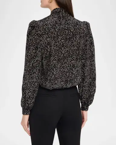 Valentino Garavani Neck-Scarf Star Silk Puff-Sleeve Blouse | Thumbnail 3 Valentino Garavani Neck-Scarf Star Silk Puff-Sleeve Blouse | Thumbnail 3