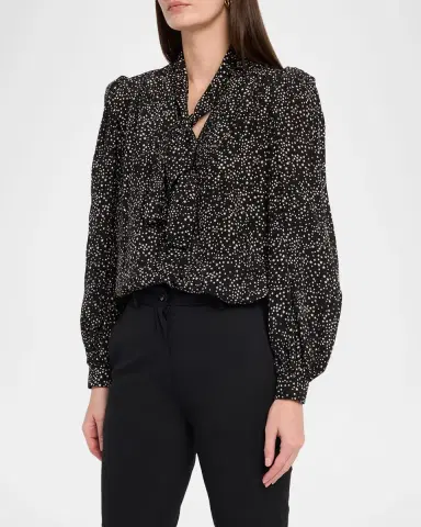 Valentino Garavani Neck-Scarf Star Silk Puff-Sleeve Blouse | Thumbnail 4 Valentino Garavani Neck-Scarf Star Silk Puff-Sleeve Blouse | Thumbnail 4