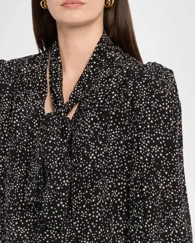 Valentino Garavani Neck-Scarf Star Silk Puff-Sleeve Blouse | Thumbnail 5 Valentino Garavani Neck-Scarf Star Silk Puff-Sleeve Blouse | Thumbnail 5