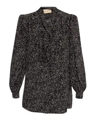 Valentino Garavani Neck-Scarf Star Silk Puff-Sleeve Blouse | Thumbnail 1 Valentino Garavani Neck-Scarf Star Silk Puff-Sleeve Blouse | Thumbnail 1