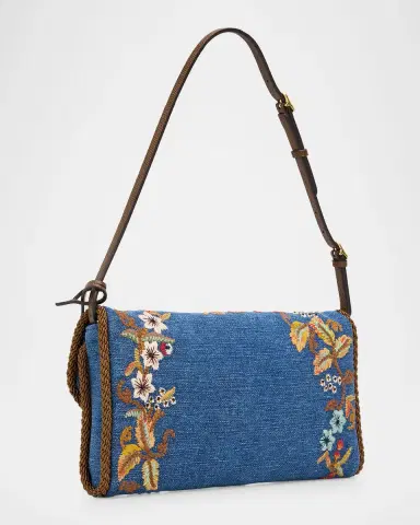 Valentino Garavani Devain Small Embroidered Denim Shoulder Bag | Thumbnail 2 Valentino Garavani Devain Small Embroidered Denim Shoulder Bag | Thumbnail 2