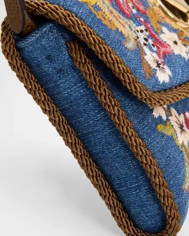Valentino Garavani Devain Small Embroidered Denim Shoulder Bag | Thumbnail 4 Valentino Garavani Devain Small Embroidered Denim Shoulder Bag | Thumbnail 4