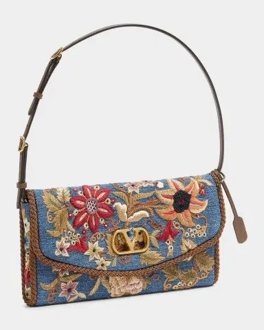 Valentino Garavani Devain Small Embroidered Denim Shoulder Bag | Thumbnail 5 Valentino Garavani Devain Small Embroidered Denim Shoulder Bag | Thumbnail 5
