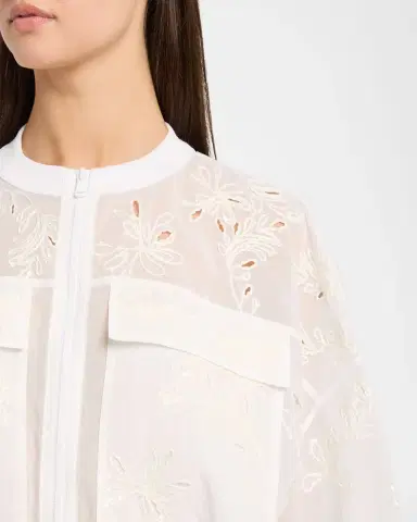 Brunello Cucinelli Broderie Anglaise Cotton Organza 3/4-Sleeve Zip Jacket | Thumbnail 5 Brunello Cucinelli Broderie Anglaise Cotton Organza 3/4-Sleeve Zip Jacket | Thumbnail 5