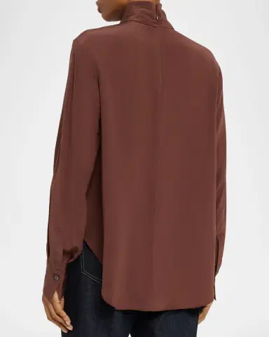 Brunello Cucinelli Turtleneck Monili Gathered Silk Blouse | Thumbnail 3 Brunello Cucinelli Turtleneck Monili Gathered Silk Blouse | Thumbnail 3