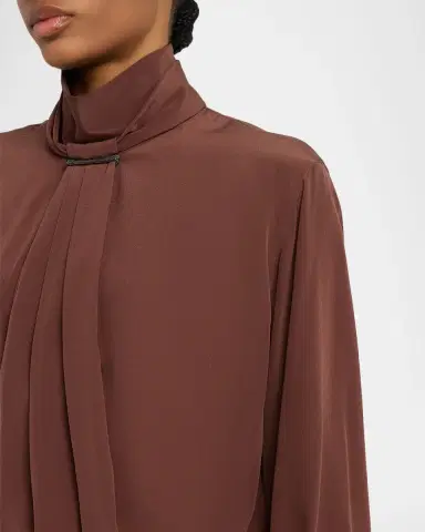 Brunello Cucinelli Turtleneck Monili Gathered Silk Blouse | Thumbnail 5 Brunello Cucinelli Turtleneck Monili Gathered Silk Blouse | Thumbnail 5