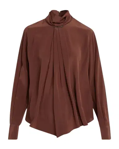 Brunello Cucinelli Turtleneck Monili Gathered Silk Blouse | Thumbnail 1 Brunello Cucinelli Turtleneck Monili Gathered Silk Blouse | Thumbnail 1