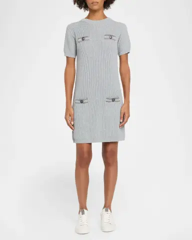 Brunello Cucinelli Pockets Short-Sleeve Shimmering Cotton Knit Mini Dress | Thumbnail 2 Brunello Cucinelli Pockets Short-Sleeve Shimmering Cotton Knit Mini Dress | Thumbnail 2