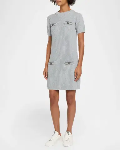 Brunello Cucinelli Pockets Short-Sleeve Shimmering Cotton Knit Mini Dress | Thumbnail 4 Brunello Cucinelli Pockets Short-Sleeve Shimmering Cotton Knit Mini Dress | Thumbnail 4