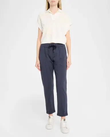 Brunello Cucinelli Monili-Trim Pintuck Tapered-Leg Ankle Sport Pants | Thumbnail 2 Brunello Cucinelli Monili-Trim Pintuck Tapered-Leg Ankle Sport Pants | Thumbnail 2