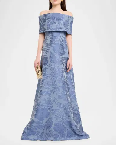 Lela Rose Floral Fil Coupe Off-The-Shoulder Gown | Thumbnail 2 Lela Rose Floral Fil Coupe Off-The-Shoulder Gown | Thumbnail 2