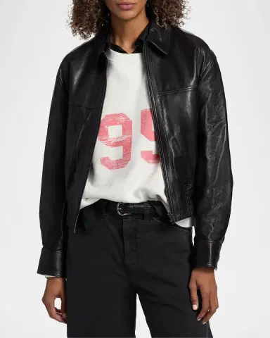 Nili Lotan Aime Zipped Leather Bomber Jacket | Thumbnail 4 Nili Lotan Aime Zipped Leather Bomber Jacket | Thumbnail 4