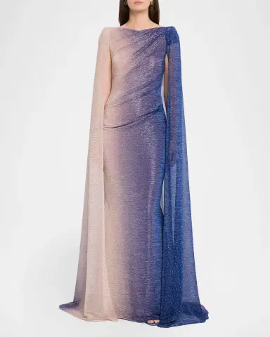 Talbot Runhof Degrade Voile Strong-Shoulder Cap Gown | Thumbnail 2 Talbot Runhof Degrade Voile Strong-Shoulder Cap Gown | Thumbnail 2