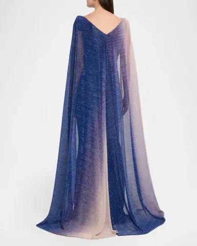 Talbot Runhof Degrade Voile Strong-Shoulder Cap Gown | Thumbnail 3 Talbot Runhof Degrade Voile Strong-Shoulder Cap Gown | Thumbnail 3