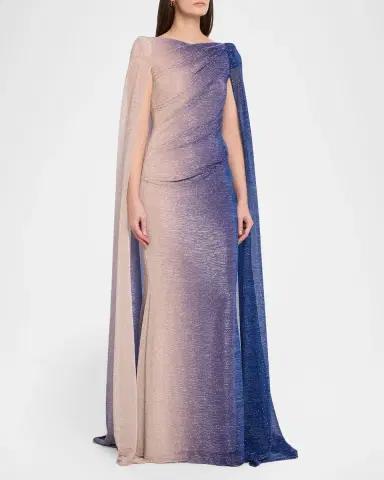Talbot Runhof Degrade Voile Strong-Shoulder Cap Gown | Thumbnail 4 Talbot Runhof Degrade Voile Strong-Shoulder Cap Gown | Thumbnail 4