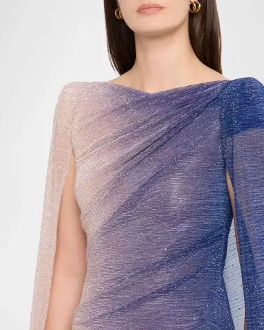 Talbot Runhof Degrade Voile Strong-Shoulder Cap Gown | Thumbnail 5 Talbot Runhof Degrade Voile Strong-Shoulder Cap Gown | Thumbnail 5