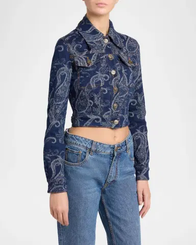 Etro Paisley Denim Jacquard Crop Jacket | Thumbnail 4 Etro Paisley Denim Jacquard Crop Jacket | Thumbnail 4