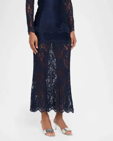 Rabanne Sheer Lace and Jersey Midi Skirt | Thumbnail 4 Rabanne Sheer Lace and Jersey Midi Skirt | Thumbnail 4