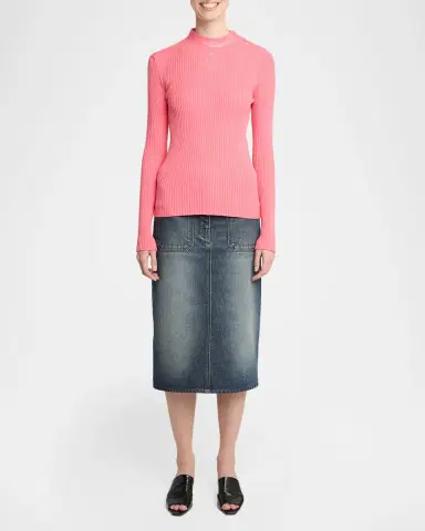 Courreges Vinyl Collar Ribbed Button-Shoulder Long-Sleeve Top | Thumbnail 2 Courreges Vinyl Collar Ribbed Button-Shoulder Long-Sleeve Top | Thumbnail 2