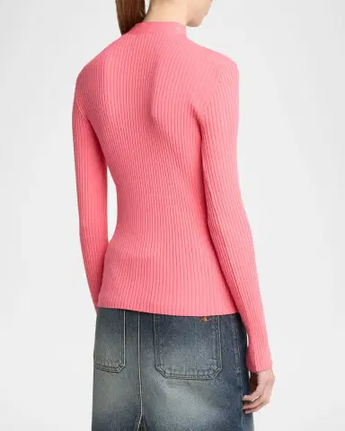 Courreges Vinyl Collar Ribbed Button-Shoulder Long-Sleeve Top | Thumbnail 3 Courreges Vinyl Collar Ribbed Button-Shoulder Long-Sleeve Top | Thumbnail 3