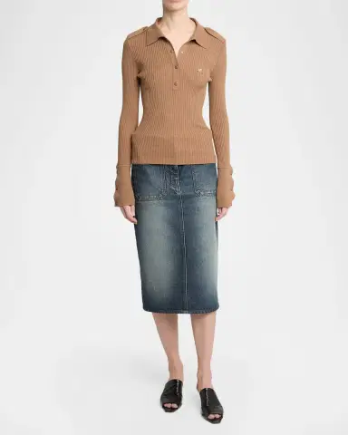 Courrèges Long-Sleeve Rib Knit Polo Top | Thumbnail 2 Courrèges Long-Sleeve Rib Knit Polo Top | Thumbnail 2